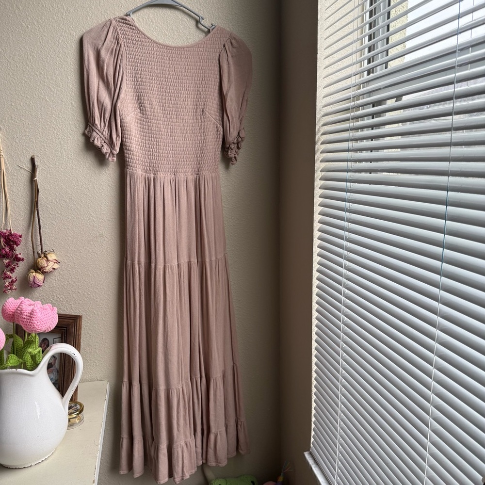 long pinkish cream dress